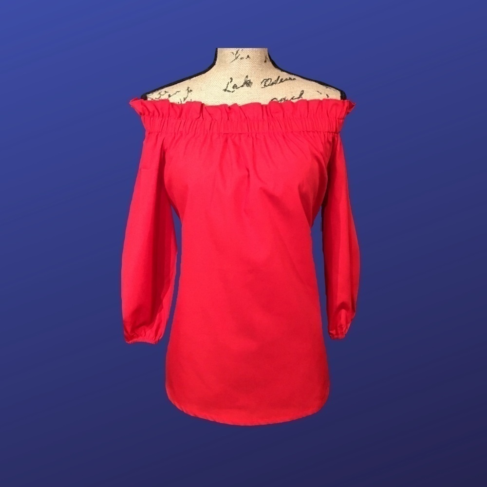 VONDA Off Shoulder Peasant Top, LIPSTICK RED, Women's Size Small, NWT